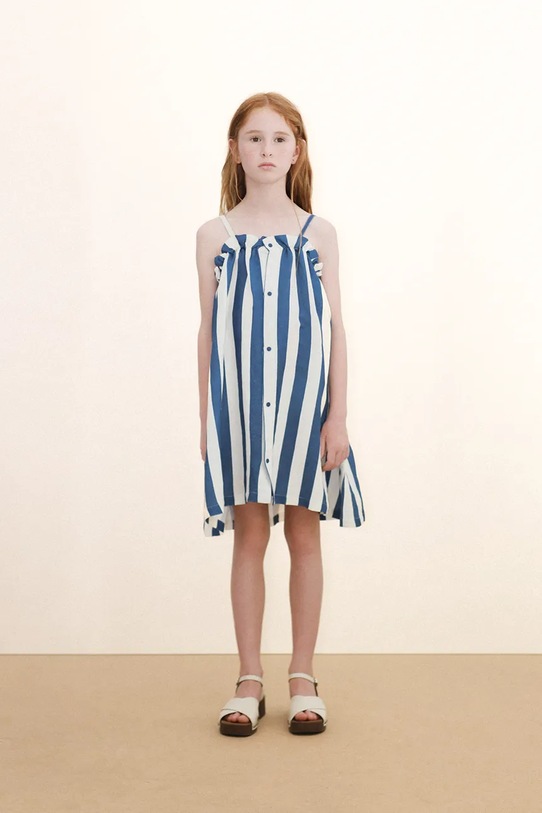 Tinycottons sukienka z dodatkiem lnu dziecięca LIGHT NAVY STRIPES DRESS SS26.225