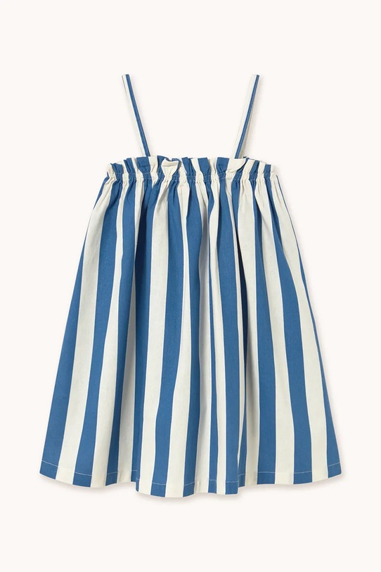 Dziewczynka Tinycottons sukienka z dodatkiem lnu dziecięca LIGHT NAVY STRIPES DRESS SS26.225 niebieski