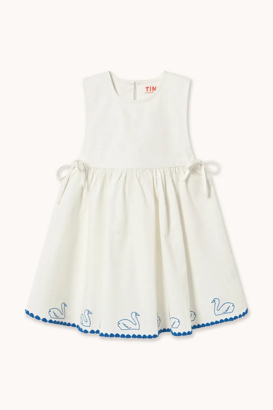 Tinycottons sukienka z dodatkiem lnu dziecięca SWANS BOWS DRESS SS26.229 biały SS26