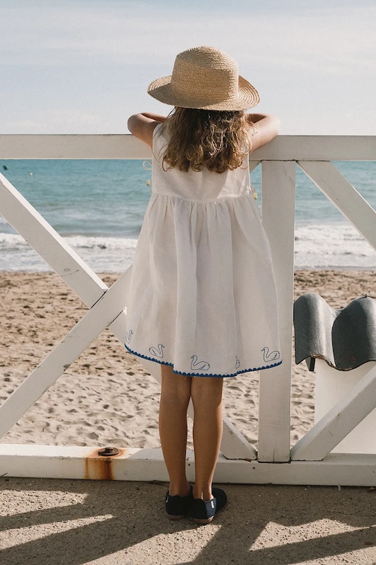 Tinycottons sukienka z dodatkiem lnu dziecięca SWANS BOWS DRESS SS26.229