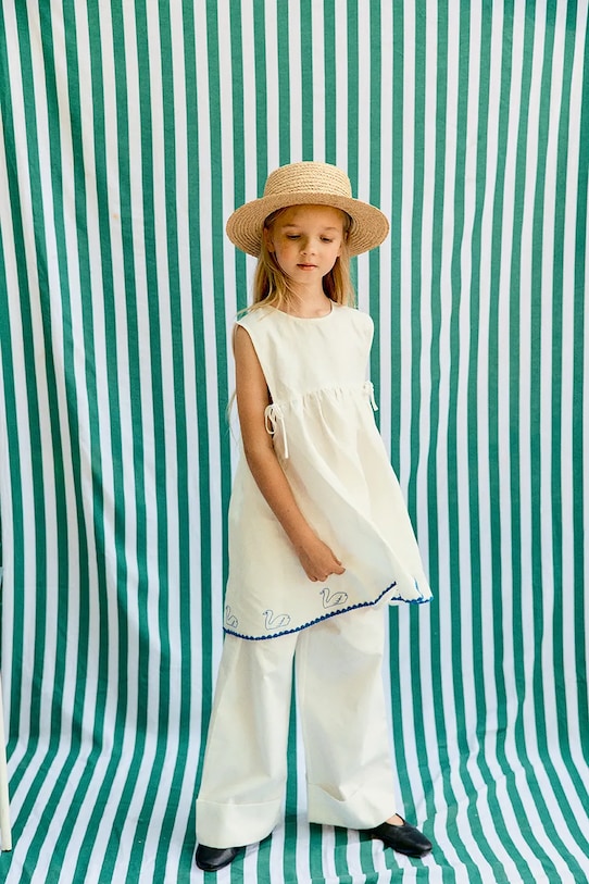 Tinycottons sukienka z dodatkiem lnu dziecięca SWANS BOWS DRESS SS26.229