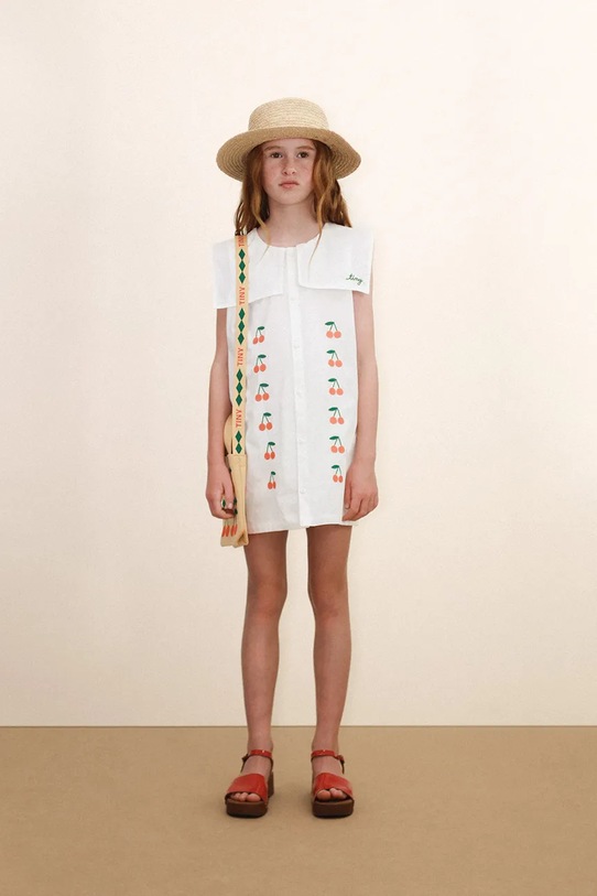 Tinycottons sukienka bawełniana dziecięca MINI CHERRIES TWILL DRESS SS26.311 biały