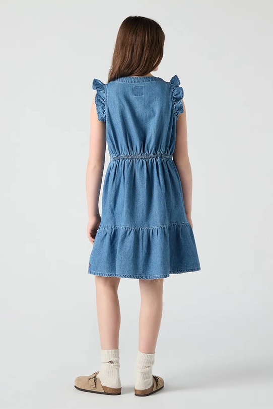 Levi's sukienka bawełniana dziecięca FLUTTER SLEEVE BUTTON UP D 4EP551 niebieski