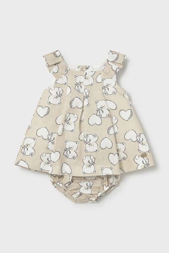 Mayoral Newborn sukienka niemowlęca z domieszką lnu rozkloszowany beżowy 1809.2P.Newborn.PPY2