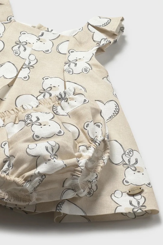 Dziewczynka Mayoral Newborn sukienka niemowlęca z domieszką lnu 1809.2P.Newborn.PPY2 beżowy