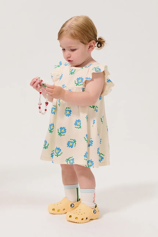 Bobo Choses sukienka bawełniana niemowlęca Pixel Flowers wzorzyste biały 126AB088
