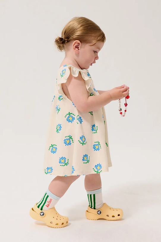 Bobo Choses sukienka bawełniana niemowlęca Pixel Flowers biały 126AB088
