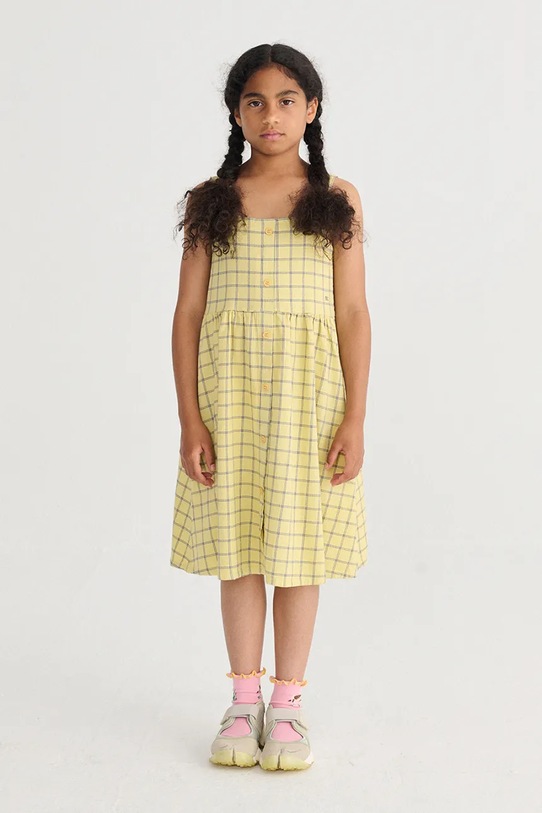 Bobo Choses sukienka bawełniana dziecięca Spicy Window Pane żółty 126AC107