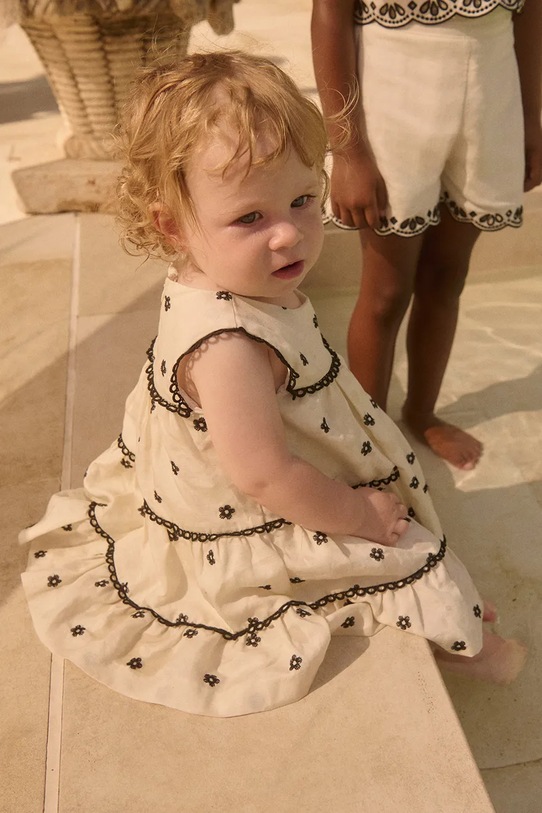 Abel&Lula sukienka z dodatkiem lnu niemowlęca tkanina beżowy 5022.17.Baby.PPY2