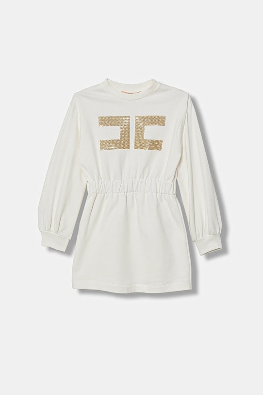 Elisabetta Franchi sukienka bawełniana dziecięca rozkloszowany beżowy EFAB657.0.FF002.98.128