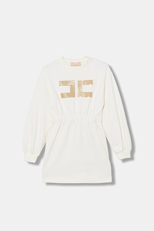 Elisabetta Franchi sukienka bawełniana dziecięca bawełna beżowy EFAB657.0.FF002.140.158