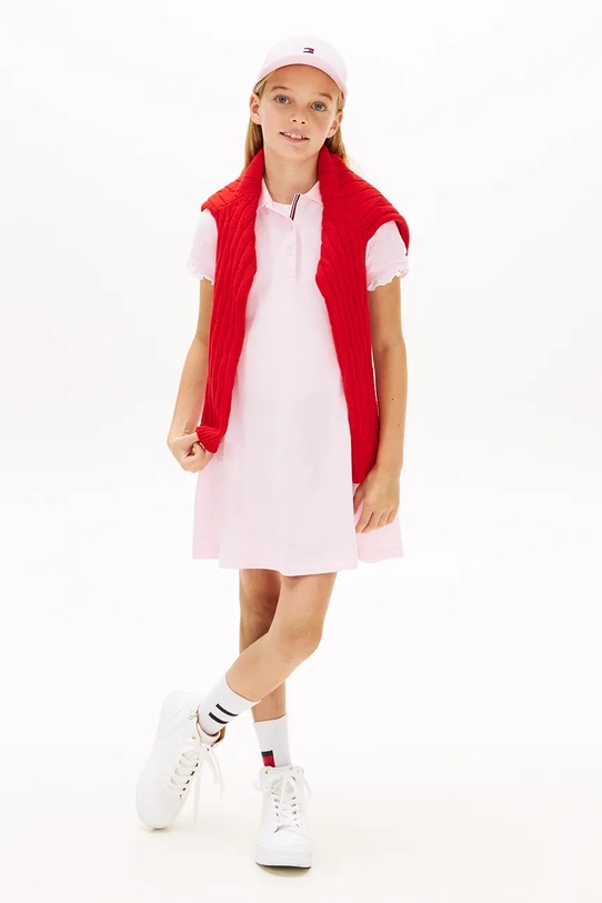 Tommy Hilfiger sukienka bawełniana różowy KG0KG08342.128.176.PPY2