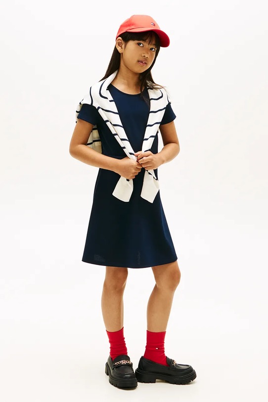 Dziewczynka Tommy Hilfiger sukienka letnia z modalem KG0KG09149.128.176.PPY2 granatowy