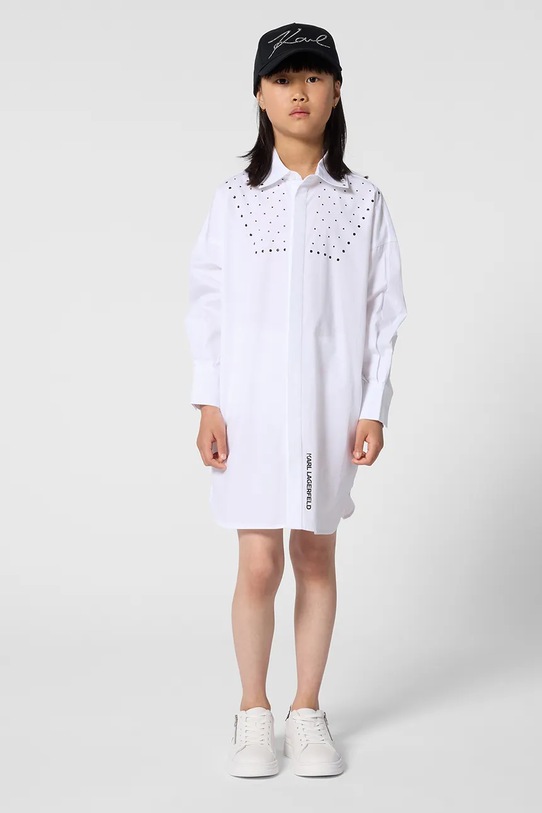 Dječja pamučna haljina Karl Lagerfeld natpis bijela Z31141.156.160