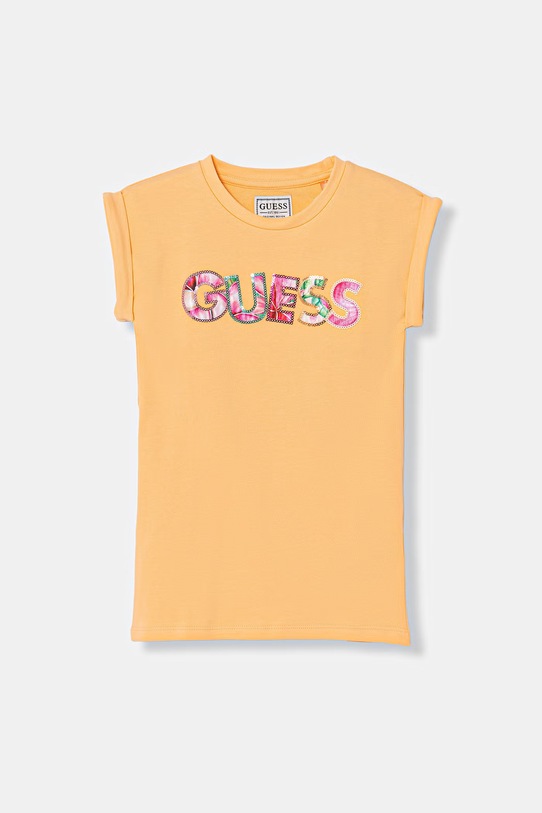 Guess sukienka bawełniana z elastanem pomarańczowy K6GK10.KAE24.PPY2.M