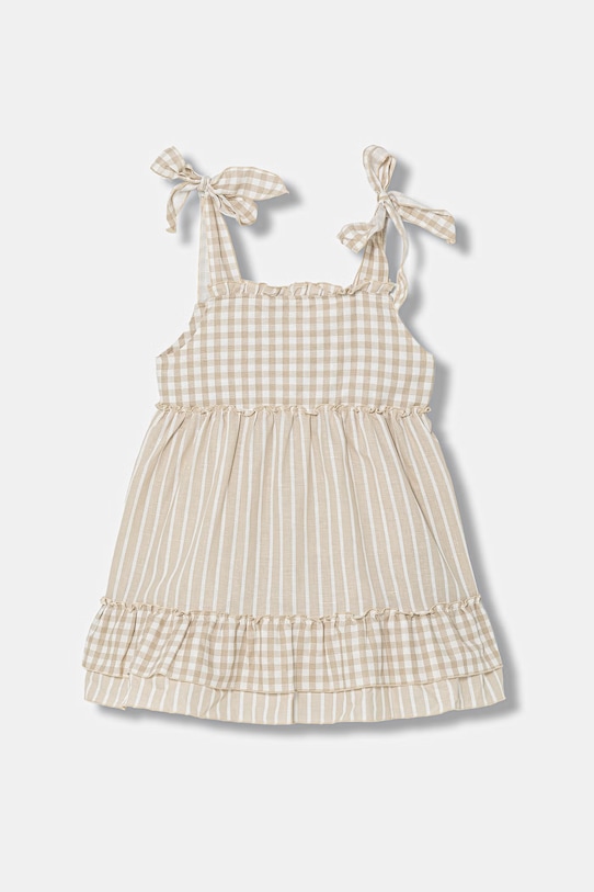 Παιδικό φόρεμα με λινό Jamiks HAVAR καρό μπεζ HAVAR.Sukienka.JLI140.G