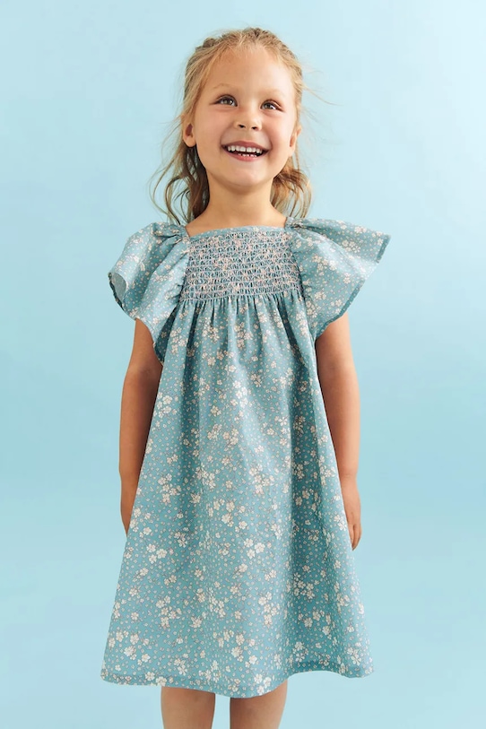 Wheat sukienka bawełniana dziecięca wzorzyste niebieski 1302.222.GOTS