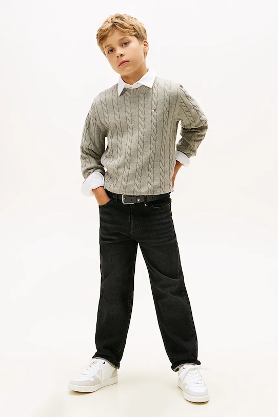 Chłopiec Tommy Hilfiger sweter bawełniany dziecięcy KB0KB09753.128.176.PPY2 szary