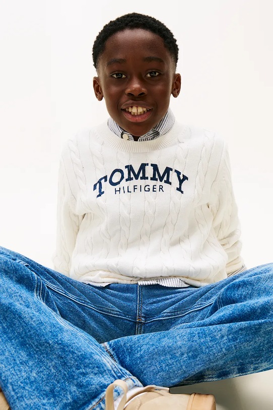 Tommy Hilfiger sweter bawełniany dziecięcy KB0KB10347.128.176.PPY2 beżowy