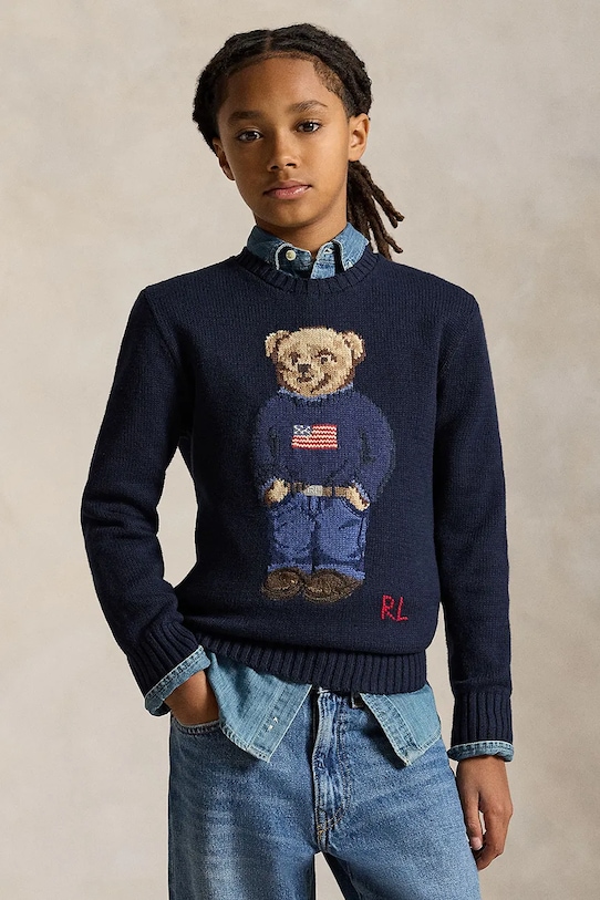 Παιδικό βαμβακερό πουλόβερ Polo Ralph Lauren βαμβάκι σκούρο μπλε 323668286002