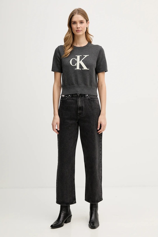 Βαμβακερό μπλουζάκι Calvin Klein Jeans LV044E306G γκρί SS26