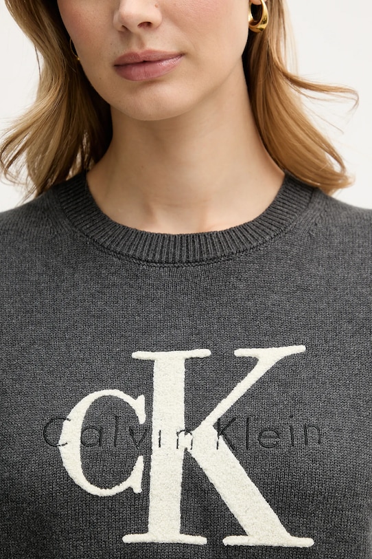 Βαμβακερό μπλουζάκι Calvin Klein Jeans γκρί LV044E306G