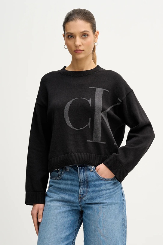 Calvin Klein Jeans sweter bawełniany aplikacja czarny LV047E304G