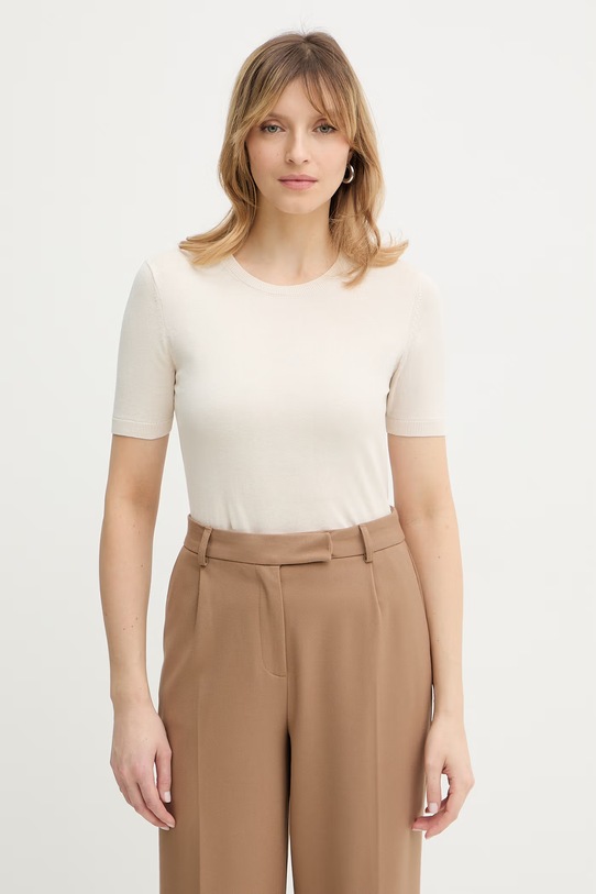 Svetr s přídavkem hedvábí Weekend Max Mara GABARRA kulatý béžová 2615361081600