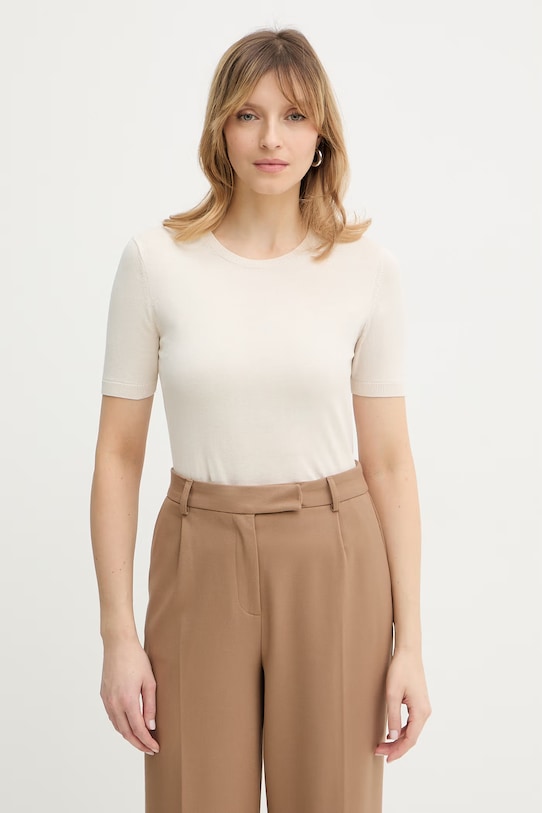 Svetr s přídavkem hedvábí Weekend Max Mara GABARRA kulatý béžová 2615361081600