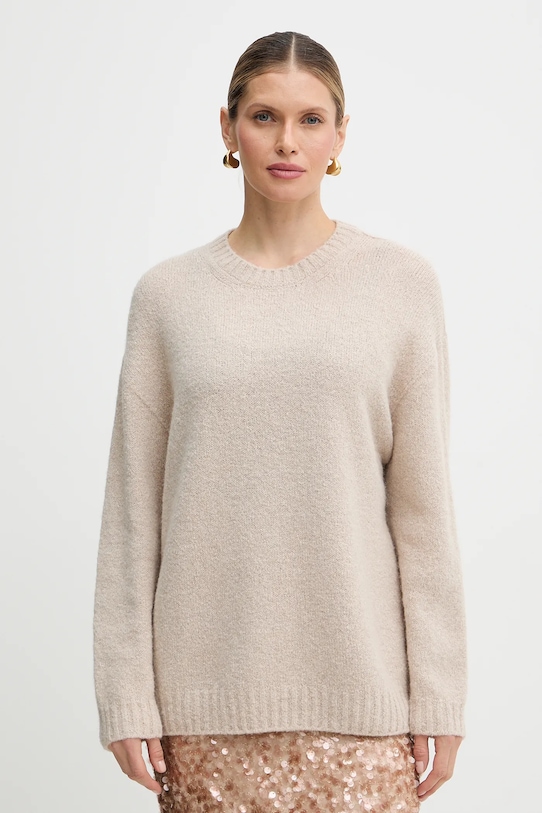 Weekend Max Mara sweter z dodatkiem wełny PESCO okrągły beżowy 2615361161600