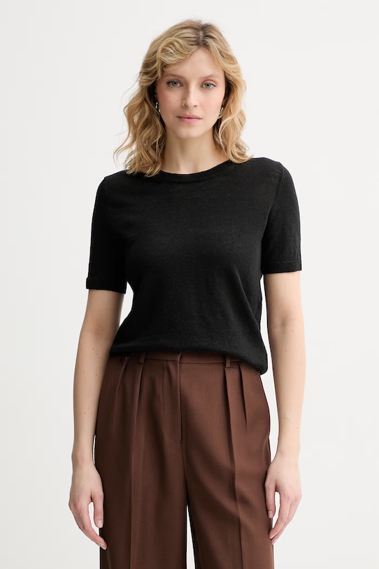 Weekend Max Mara t-shirt damski lniany PANCONE czarny 2615361042600