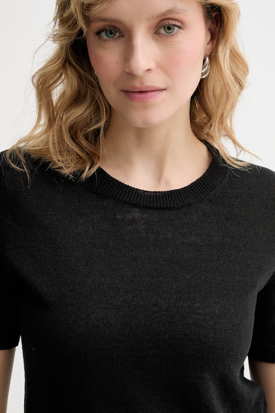 Weekend Max Mara t-shirt damski lniany PANCONE czarny 2615361042600