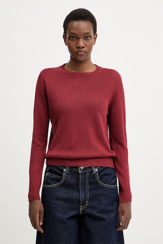 Ľanový sveter Weekend Max Mara ATZECO okrúhly burgundské 2615361132600