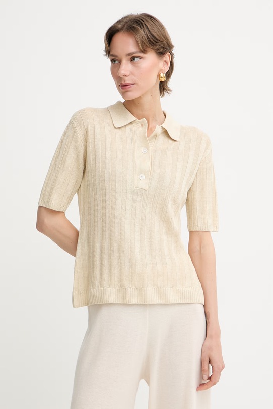 MM by Max Mara πλεκτό μπλουζάκι πόλο γυναικείο λινό RIVETTO μπεζ 2616361018600