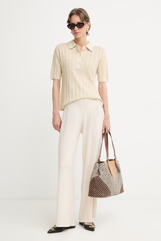 MM by Max Mara πλεκτό μπλουζάκι πόλο γυναικείο λινό RIVETTO 2616361018600 μπεζ SS26