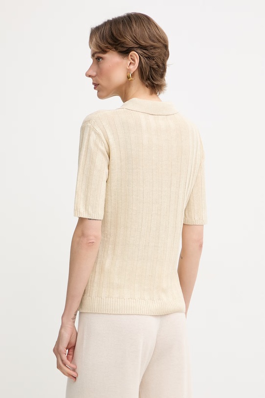 Ρούχα MM by Max Mara πλεκτό μπλουζάκι πόλο γυναικείο λινό RIVETTO 2616361018600 μπεζ