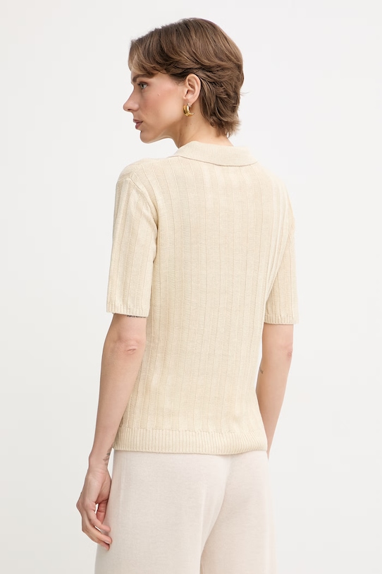 Ρούχα MM by Max Mara πλεκτό μπλουζάκι πόλο γυναικείο λινό RIVETTO 2616361018600 μπεζ