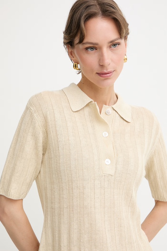 MM by Max Mara πλεκτό μπλουζάκι πόλο γυναικείο λινό RIVETTO μπεζ 2616361018600