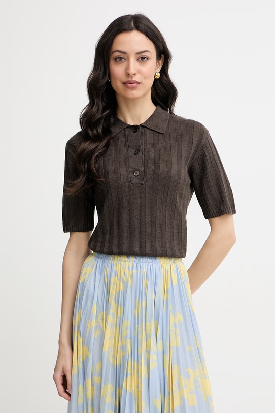 MM by Max Mara πλεκτό μπλουζάκι πόλο γυναικείο λινό RIVETTO καφέ 2616361018600