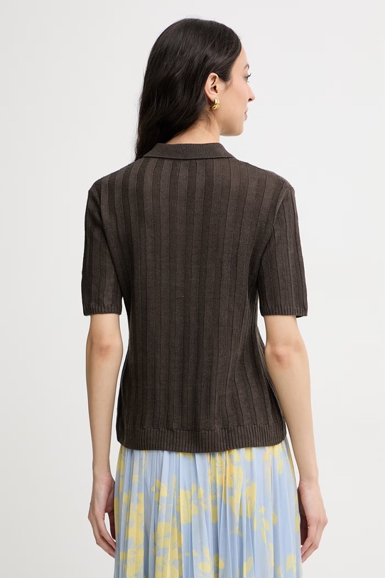 Ρούχα MM by Max Mara πλεκτό μπλουζάκι πόλο γυναικείο λινό RIVETTO 2616361018600 καφέ