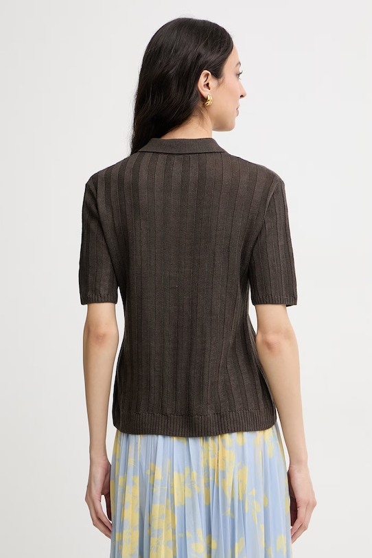 Ρούχα MM by Max Mara πλεκτό μπλουζάκι πόλο γυναικείο λινό RIVETTO 2616361018600 καφέ