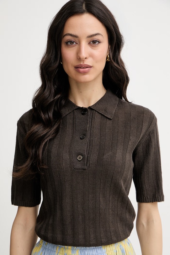 MM by Max Mara πλεκτό μπλουζάκι πόλο γυναικείο λινό RIVETTO καφέ 2616361018600