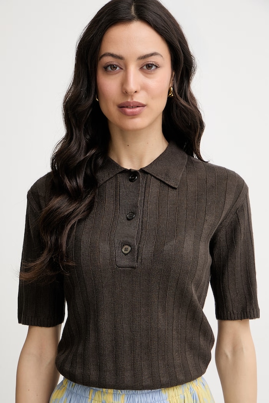 MM by Max Mara πλεκτό μπλουζάκι πόλο γυναικείο λινό RIVETTO καφέ 2616361018600