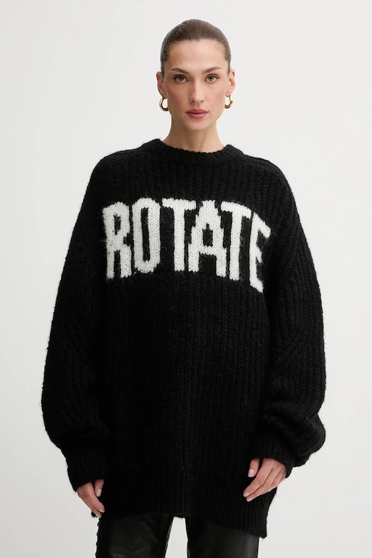 Rotate sweter z dodatkiem wełny okrągły czarny 114910100