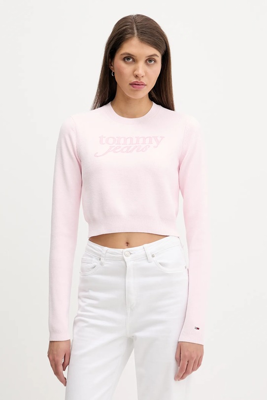 Tommy Jeans sweter aplikacja różowy DW0DW22028