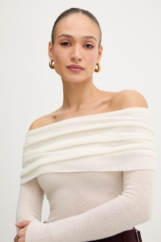 BOSS Orange sweter z dodatkiem wełny C Falmon beżowy 50554609