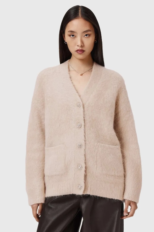 AllSaints kardigan z wełną wełna beżowy W077KD