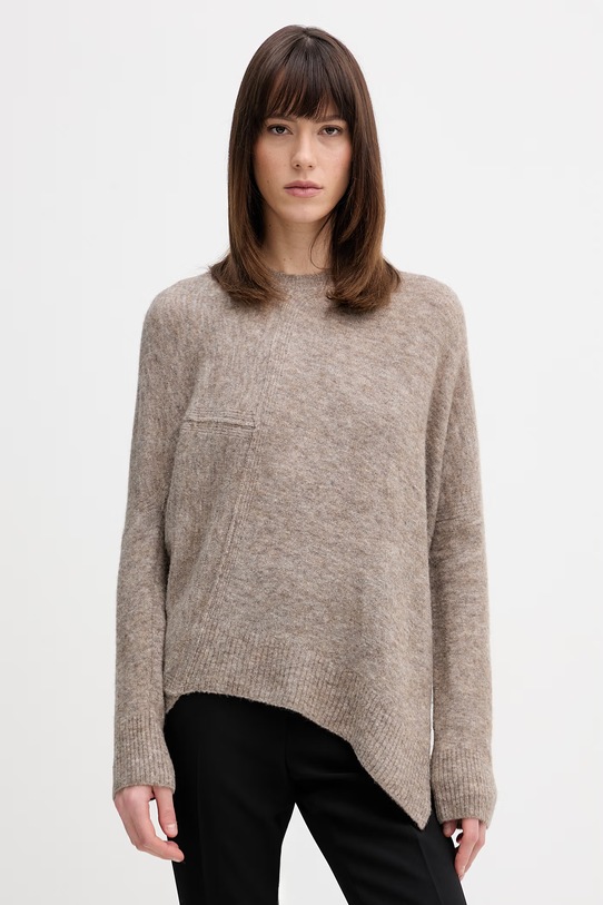 AllSaints sweter z dodatkiem wełny okrągły beżowy W096KD