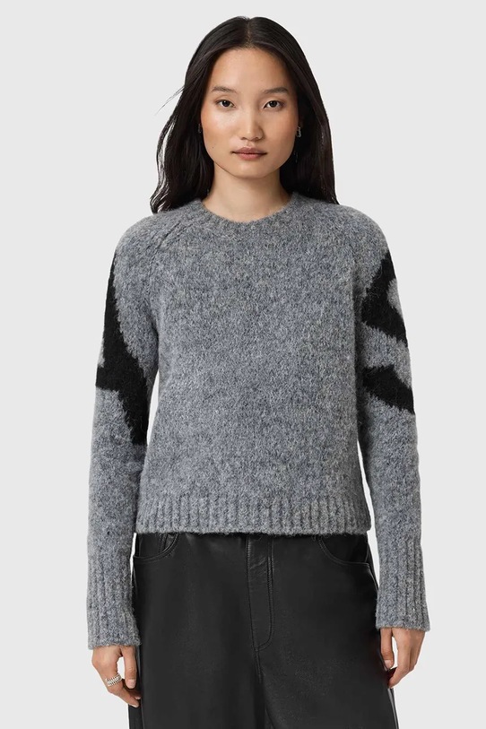 AllSaints sweter z dodatkiem alpaki okrągły czarny W088KD