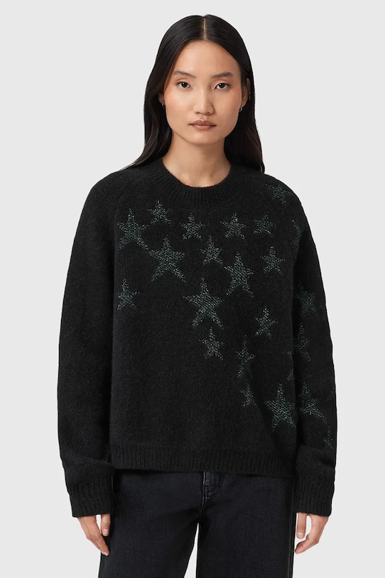 AllSaints sweter z dodatkiem wełny aplikacja czarny W089KD